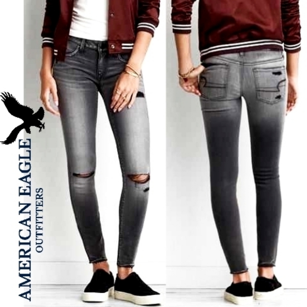 COPY - American Eagle distressed gray low rise jeggings